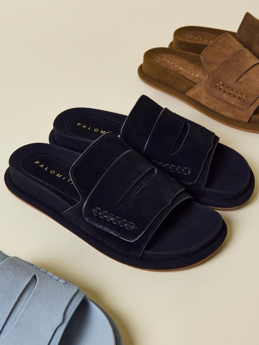 FP Paloma Barcelo Palomitas Caliope Loafer Slide Sandals Black Suede EU 36 6 New